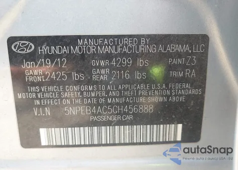 2012 Hyundai Sonata Gls from USA, damaged, VIN 5NPEB4AC5CH456888